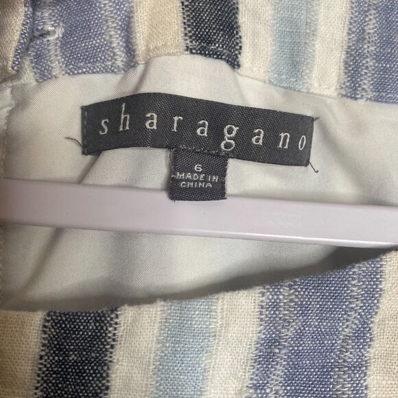 Sharagano Fully Lined Linen Blend Blue White Striped Keyhole Back Dress Size 6 - Picture 9 of 13